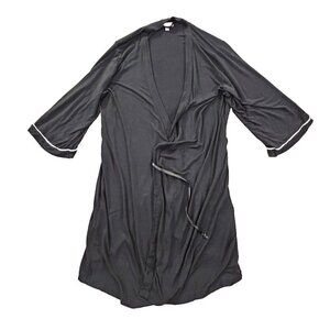 Seeing Stars Ladies Soft And Cozy Black Robe Size Large White Trim Old Money EUC